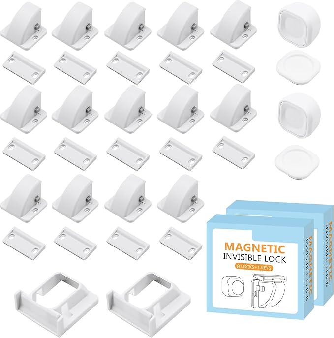 16-Pack Baby Proofing Magnetic Cabinets Locks, Childproof Safety Locks Cupboard Baby Locks Latches to Cabinets & Drawers for Home Kitchen Bathroom - 16 Locks & 2 Keys