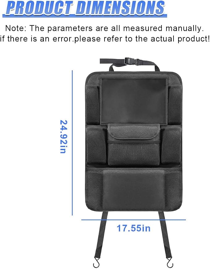 Car Backseat Organizer, Large Capacity Waterproof Auto Back Seat Kick Mats Protector with 12" Touch Screen Tablet Holder, Easy to Clean Car Front Seat Storage Pocket for Road Trip (2PCS)