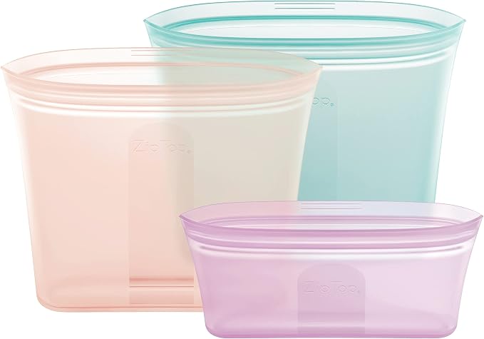 Zip Top Reusable Food Storage Bags | 3 Bag Set [Teal/Peach/Lavender] - 2 Sandwich, 1 Snack | Silicone Meal Prep Container | Microwave, Dishwasher and Freezer Safe | Made in the USA
