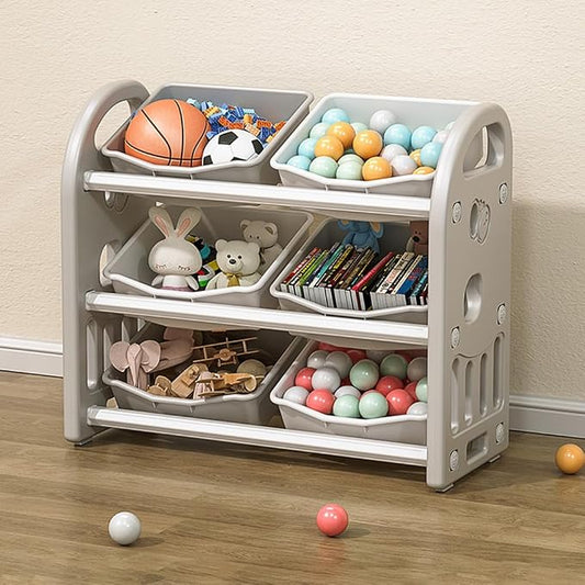 Kids Toy Organizer with 6 Storage Bins, Toy Organizer and Storage for Kids’ Toys, Children Toy Storage Organizer for Playroom, Kids Room, Nursery Room