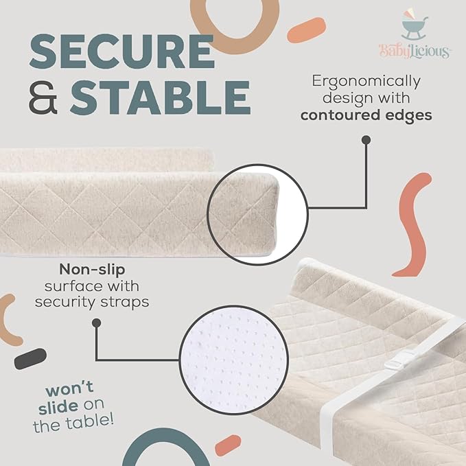 Contoured Baby Changing Pad ??Waterproof & Breathable Diaper Changing Pad | Removable Washable Cover, Non-Slip Base & Safety Strap | Standard Size for Dresser & Changing Table Pads