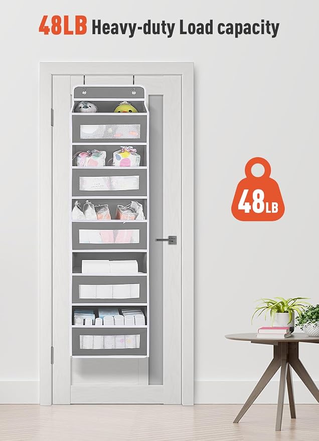 Over The Door Organizer Storage, 5 shelf Hanging Door Organizers with 10 Large Capacity Pockets, Anti Tilt 48 lb Load Behind Door Organizer for Bedroom, Bathroom, Pantry (Grey, 1 Pack)