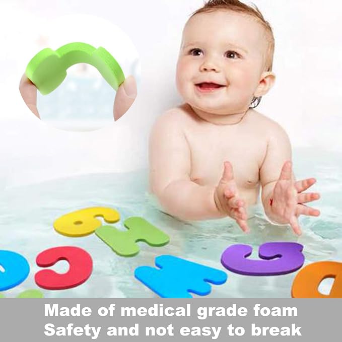 Bath Toys Organizer + 36 Soft Foam ABC 123 Letters & Numbers Bathroom Alphabet Baby Toys for Early Learning Foam Letters and Quick Dry Storage Net Bag