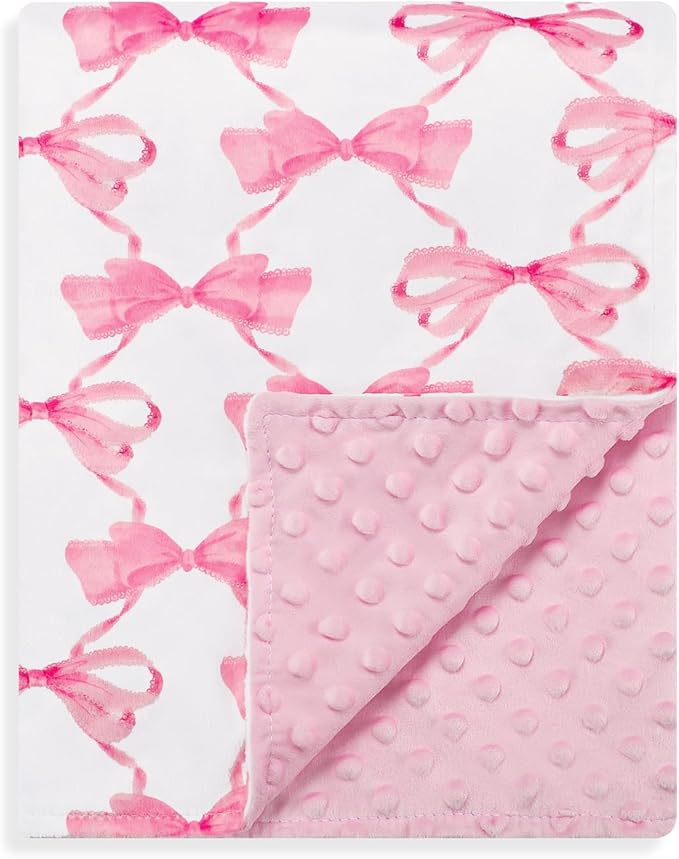 Baby Girl Blanket, Sotf Crib Swaddle Blanket, Dotted Backing, Reversible Bedding Soft Blanket for Newborn, Toddler Girls Boys Gift, 30 x 40 Inch, Pink Bow
