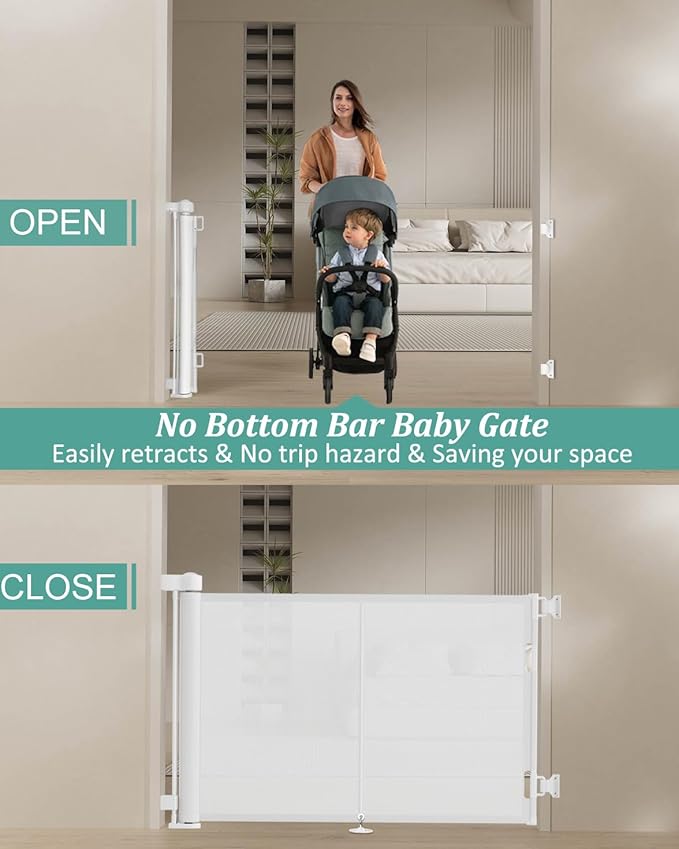 Miumoon 59 inch Retractable Baby Gates 42 inch Tall, Retractable Gate with Reinforced Strip Design to Prevent Crawling Through, 5 FT Retractable Dog Gate for Stairs, Doorways, Hallways, Indoor/Outdoor