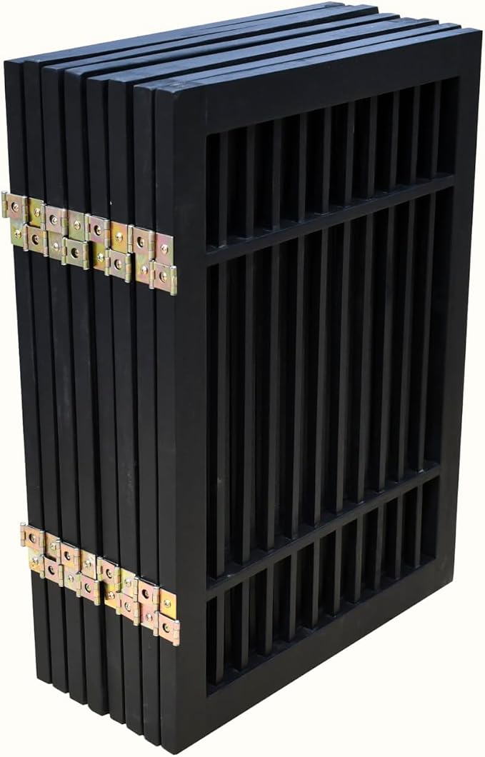 Urnporium Pet Dog Gate Freestanding, Strong Durable Folding Wooden Fence, Portable Acacia Hardwood Safety Barrier for Indoor & Outdoor Use (Black Pet Gate, 8 Panel 24" Tall)