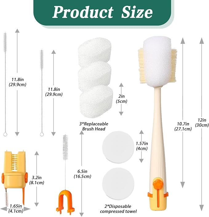 5-in-1 Multi-Purpose Cleaning Brush Set, Water Bottle Cleaning Brush Set, Portable Long-Handled Bottle Brush for Wide-Mouth Mugs, Stainless Steel Cups, Baby Bottles, and Travel Tumblers(YELLOW)