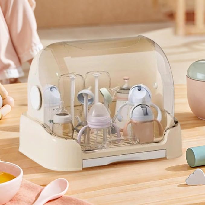 Kid Bottle Storage Box,Kid Bottle Drying Rack with Cover with Lid and Detachable Drain Tray, with 6 Drain Support Racks, for Various Daily Necessities for Kids