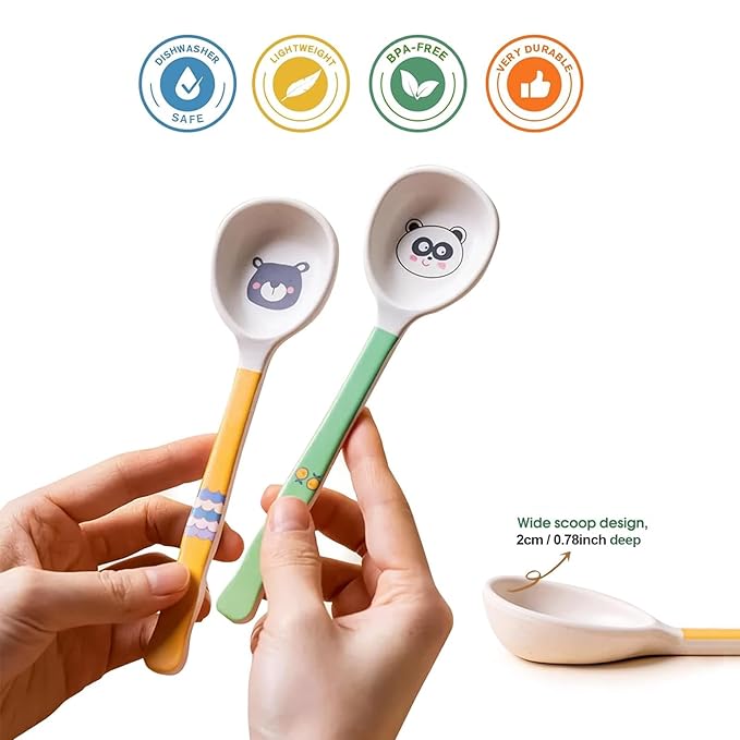 Shopwithgreen 5 PCS Bamboo Kids Spoons Set, Children Utensils Spoons Flatware Cutlery Set, BPA Free | Dishwasher Safe, Child and Kids Feeding for Dinner, Dessert, NOT FIT FOR BABIES WITH SMALL MOUTH