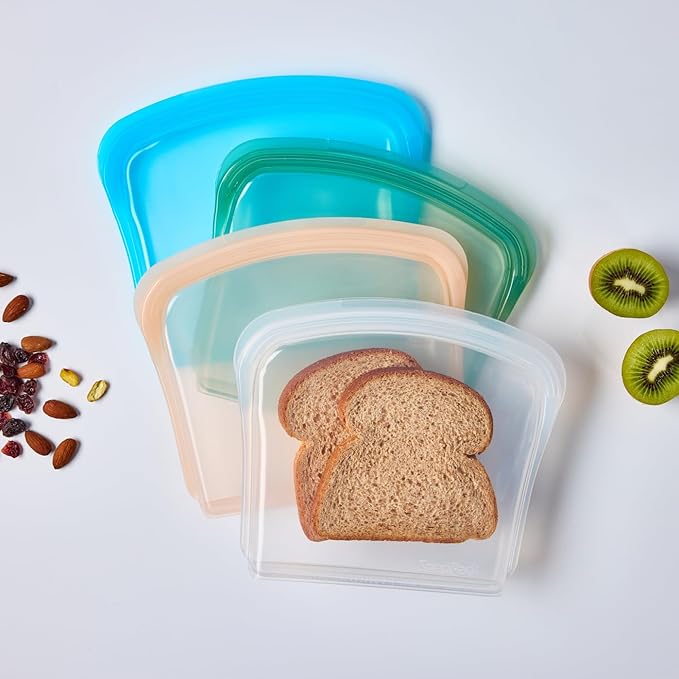 SnapPack Reusable Snack & Sandwich Bags, 2-Pack, 100% Pure Platinum Silicone, Dishwasher Safe, Heat?‘Resistant, Freezer?‘Safe and Sous?‘Vide capable (Forest Green)