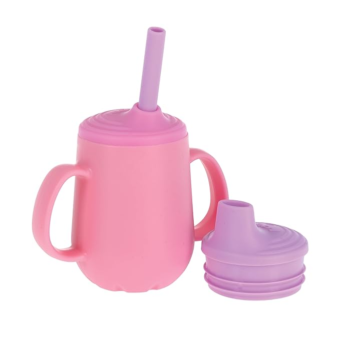 Nuby 3-Stage Training Cup Set - Silicone Tumbler with Spout and Straw Combo - 4 oz - 6+ Months - Girls (Pack of 12)