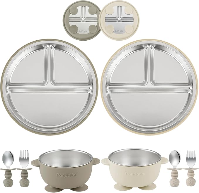 PandaEar 8PCS Baby Feeding Set ＆ 6 Pack Silicone Baby Spoons