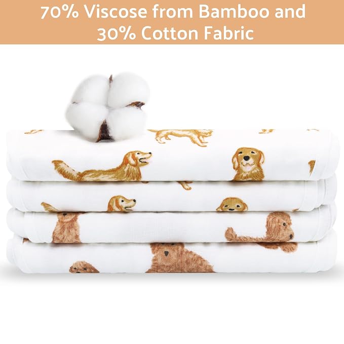 LifeTree Muslin Baby Burp Cloths - 2 Pack 70% Viscose from Bamboo and 30% Cotton Large 22'' by 10.6'' Absorbent Milk Spit Up Rags - Burping Cloths for Newborn, Girls Boys, GoldenRetriever & PoodleDog