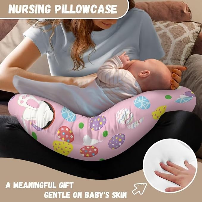 Breastfeeding Pillow Cover Boys Girls, Easter Bunny Baby Nursing Pillow Case for Newborn, Soft Fabric Fits Snug On Infant
