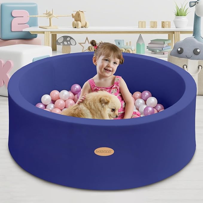HARBOLLE Baby Ball Pit 35.4" Soft Round Memory Foam Ball Pits NOT Included Balls Indoor Outdoor Playpen for Babies Toddlers Kids Great Gift for Girls Boys, Dark Blue