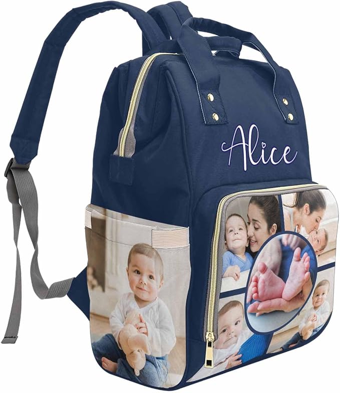 M YESCUSTOM Custom Diaper Bag with Name & Photos for Women Mom Dad, Personalized Diaper Backpack with Text Waterproof Nappy Mommy Bag for Mother's Day New Born Gift