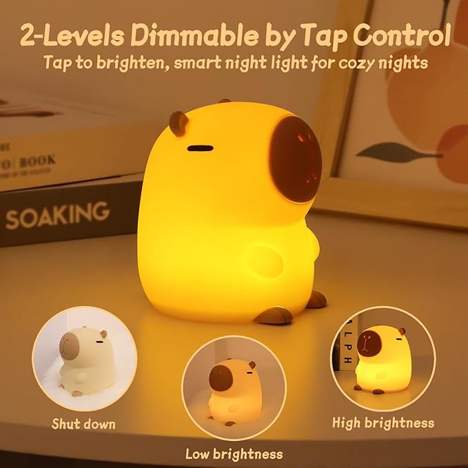 Rytinazzz Silicone Night Light for Kids, 50H Long Battery Capybara Lamp, Gift for Kids, Rechargeable Tap Control, Soft Dimmable Nursery Light