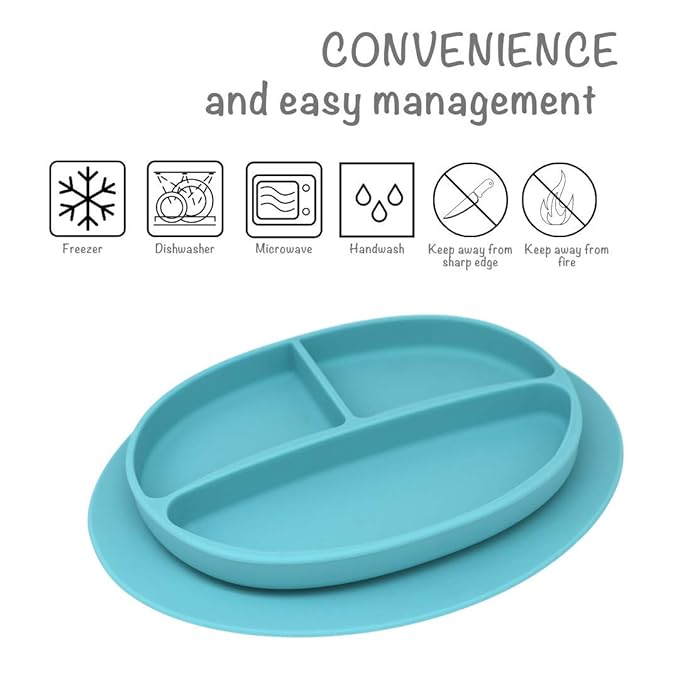 Silicone Suction Plate for Babies and Toddlers - Unbreakable, First Stage, Non-Toxic, BPA-Free, Turquoise