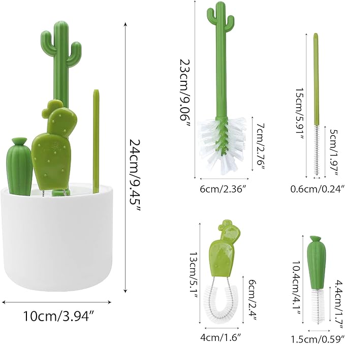 Cactus Bottle Brush Set, Full-Angle Straw Detail Brushes Cleaning Cleaner Washer Tool Kit with Stand Holder Multifunctional for Washing Baby Breast Pump Nipple Essentials Kitchen Decor Replacement