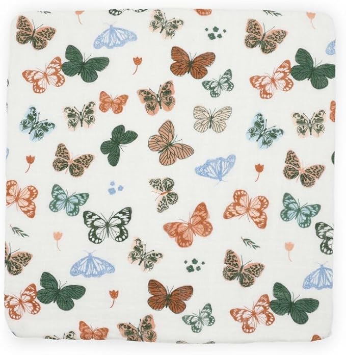 Little Unicorn Premium Cotton Swaddle Baby Blanket | Breathable Fabric | for swaddling, Play, Nursing & More (Butterflies)