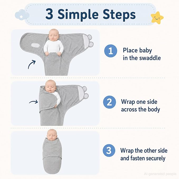 Baby Swaddle Sleep Sack with Hat Set for 0-3 months 3-Pack Soft Cotton Newborn Wearable Swaddle Wrap for Girls Boys