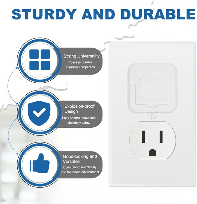 MECCANIXITY 50 Pack Outlet Covers Proofing, Electrical Safety Plug Covers Outlets Socket Proof Caps Easy Install Plug Power Sockets Protectors for 3-Prong Power Wall Plate, Square Cute White