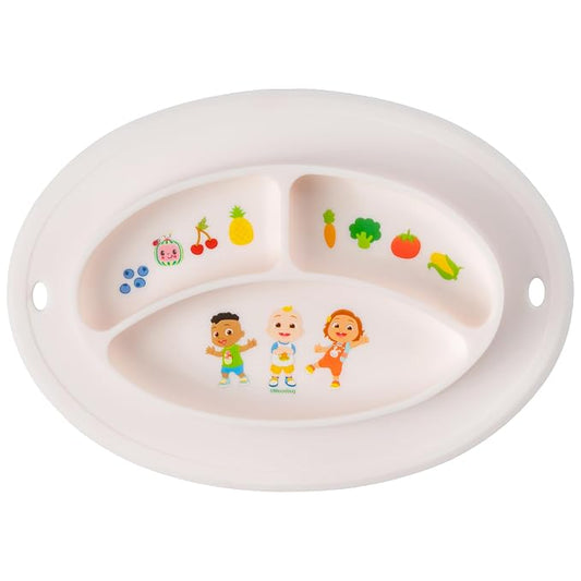 CoComelon Silicone Divider Plate - Suction Plates for Toddlers, Babies - BPA-Free- Non Slip Reusable Portable Toddler Plates with Suction, Less Mess - Portion Meal Time - Non Toxic, Dishwasher Safe