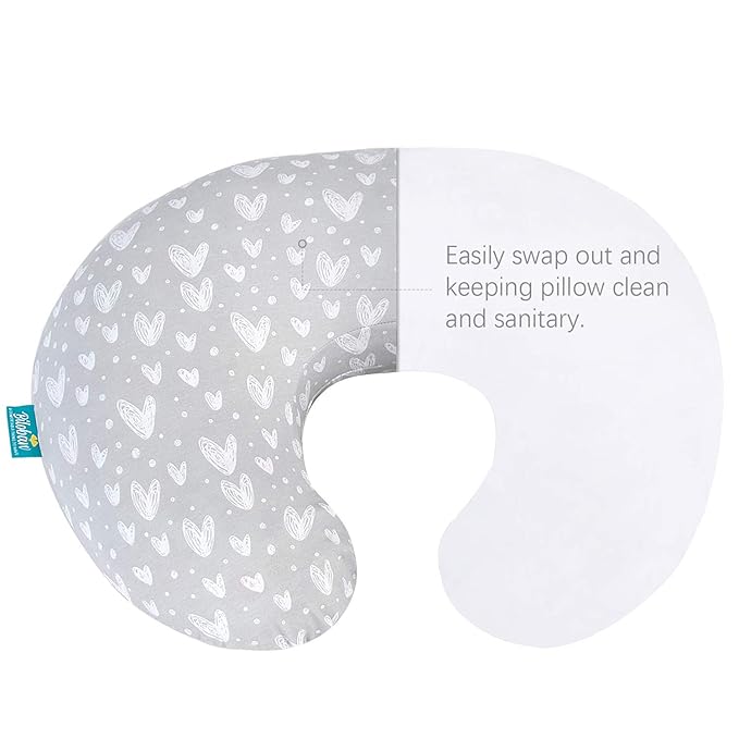 Biloban Nursing Pillow Cover 2 Pack Pink and Gray, Stretchy 100% Jersey Cotton Nursing Pillow Slipcovers for Moms Breastfeeding and Bottle Feeding Pillow, Large Zipper Ultra Soft Cover