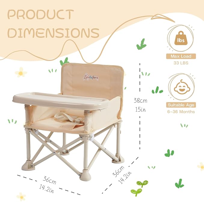 Portable Baby Chair,Portable 3-in-1 Baby Booster Seat with Tray,Folding Toddler High Chair for Travel,Camping, Home & Dining, Easy to Clean & Store, Safe with Child Safety Belt Carry Bag(White)