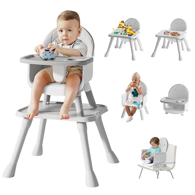 6 in 1 Baby High Chair for Babies and Toddlers, Booster Seat, Kids Learning Table & Chair (Grey)