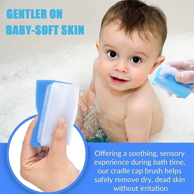 ARGOMAX Baby Bath Sponge (6 Pieces) Soft Foam Washing Device with Cradle Caps Brushes Body, Hair and Head Skin for Cleaning The Gentle Baby Sensory Bath Sponge Brush