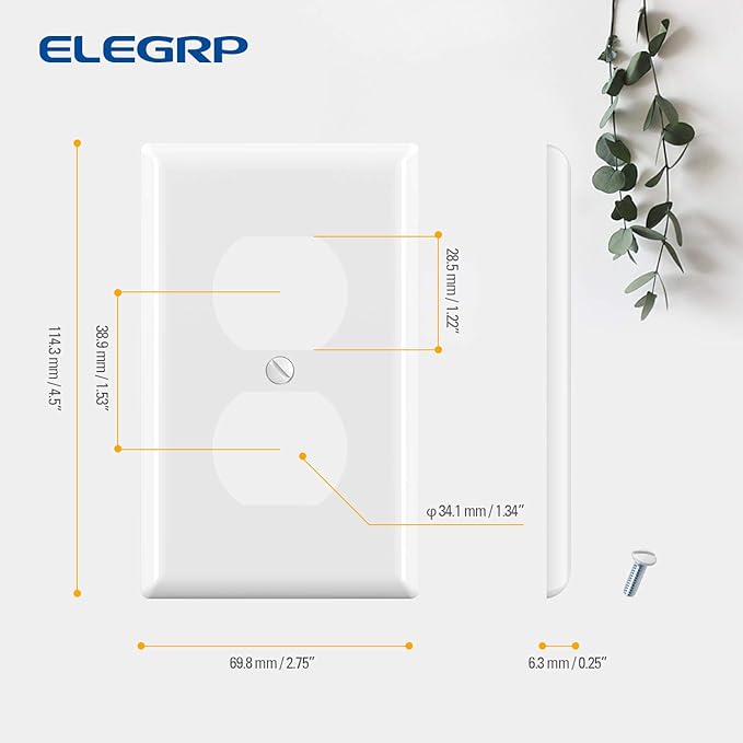 ELEGRP Duplex Receptacle Outlet Covers, 1-Gang Standard Size Wall Plates, Unbreakable Polycarbonate Dual Outlet Faceplates Covers, UL Listed, Color-matched Screws Included (10 Pack, Glossy White)