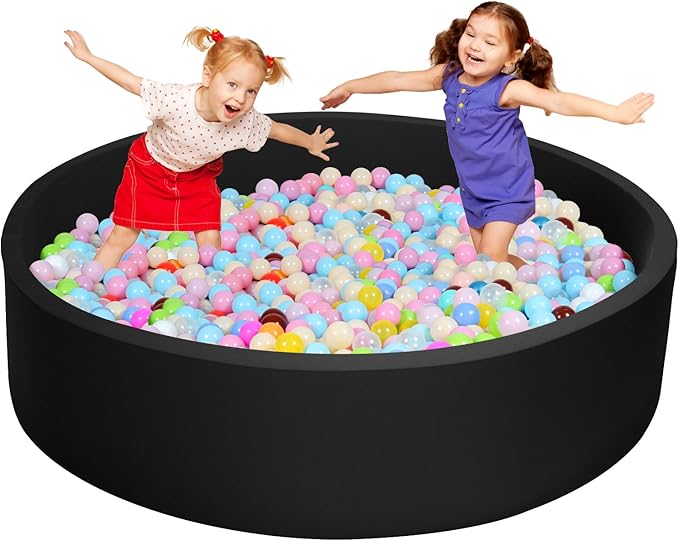 TRENDBOX Extra Large Soft Foam Ball Pit 51.2" x 11.8" (NO Balls) in Large Sponge Round Ball Pool Indoor Round Ball Pits Children Toddler Playpen - Black