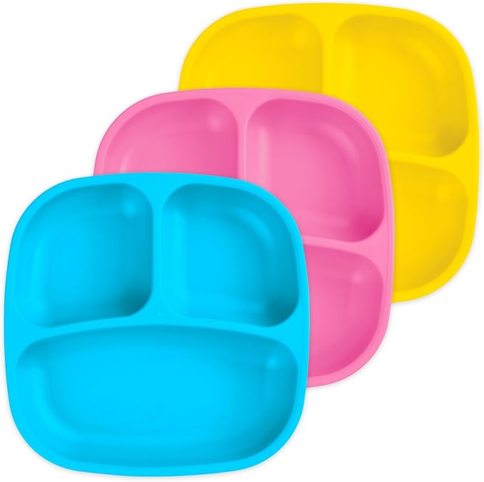 Re-Play Toddler Plates with Dividers - Deep-Walled 3 Compartments Divided Plates for Kids - Dishwasher & Microwave Safe - Made in USA - Set of 3-7.37" x 7.37" x 1.25" - Easter