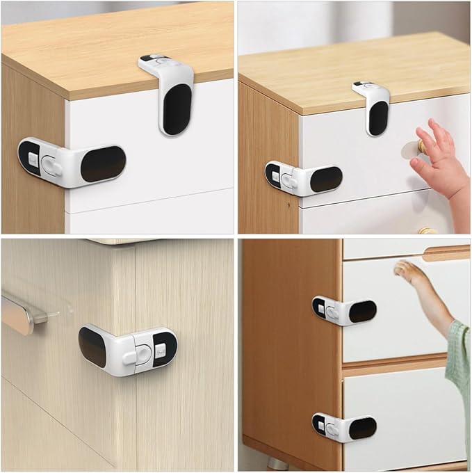FAVOMOTO 16pcs Multi-functional Cupboard Locks for Cabinets Drawers and Refrigerators Easy One- Keep Boys and Girls Safe from Clamping Fingers