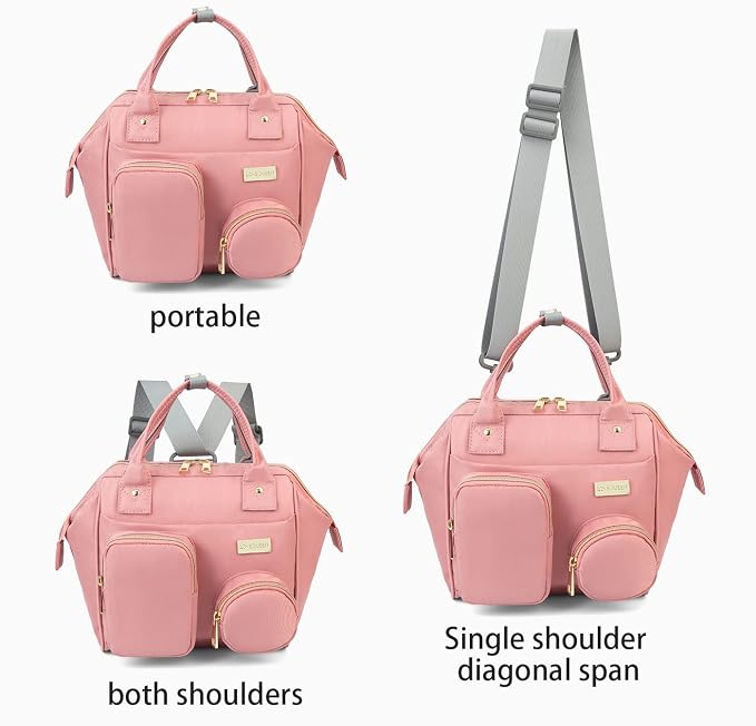 Lmbabter Baby Diaper Bag Backpack Waterproof Multi-Function Convertible Mini Smart Diaper Bag Backpack for Outdoor (Pink)