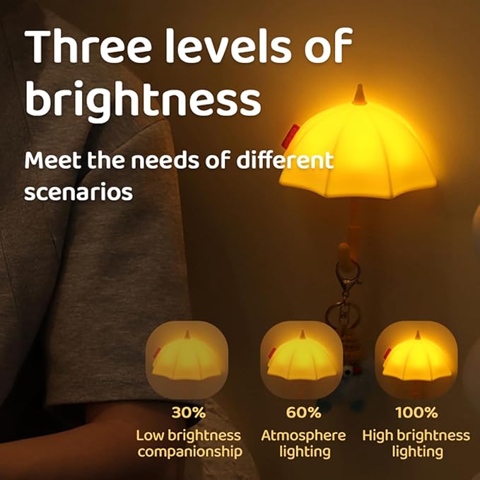 Umbrella Night Light for Kids,Light-Up Magnetic Fridge Lamp, Rechargeable Silicone Lamp for Baby Nursery,3 Levels Dimmable 30 minute timer,Squishy Bedside Night Lamp for Bedroom Kitchen
