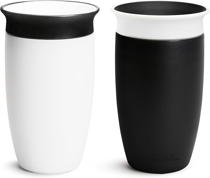 Munchkin Sippy Cups for Toddlers 1-3, Spill Proof Miracle 360 Cup, 10 Ounce, 2 Pack, Black/White