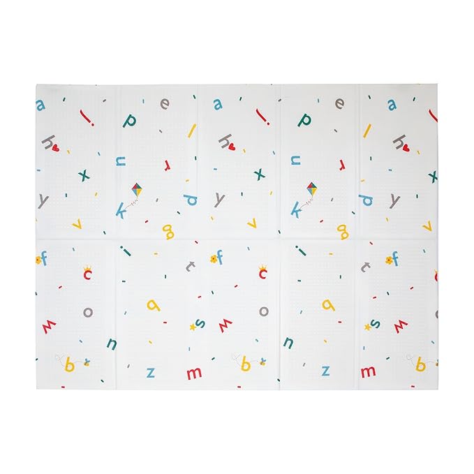 Nuby Reversible Baby Floor Mat - Foldable and Lightweight Foam Infant Play Mat - 77" x 58" - Easy Storage and Travel - Car Tracks/Alphabet