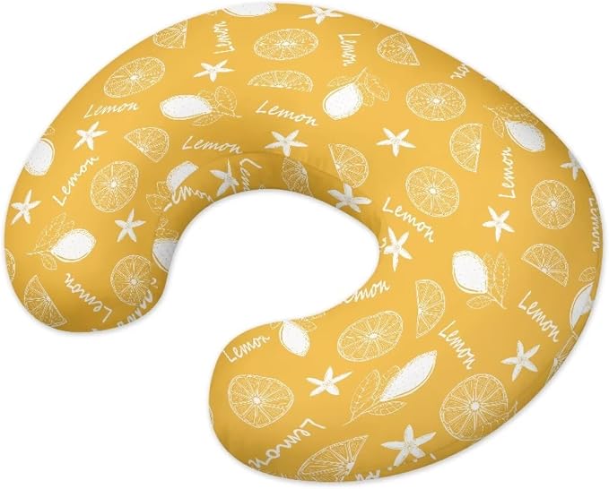 Orange Nursing Pillow Cover，Ultra Soft and Cozy Nursing Pillow Slipcovers for Breastfeeding and Bottle Feeding, Snug Fits for Bopy Pillow, Choice for Mom Lemon Print(Cover Only)