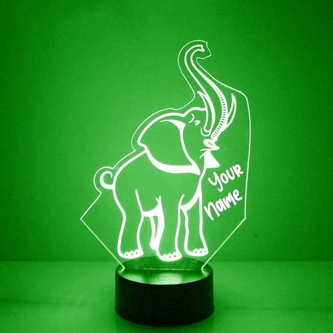 Personalized Elephant LED Sign Night Light Lamp with Remote, Custom Text, Acrylic Display with 16 Colors & 4 Modes, Battery or USB Power, Made in The USA