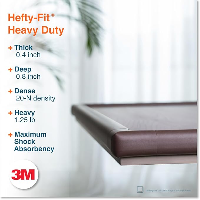 Roving Cove HeftyFit Edge Corner Protector Baby Proofing (Large 15ft Edge 4 Corners), Heavy-Duty, Soft NBR Rubber Foam, Furniture Fireplace Safety Bumper Guard, 3M Adhesive, Coffee Brown