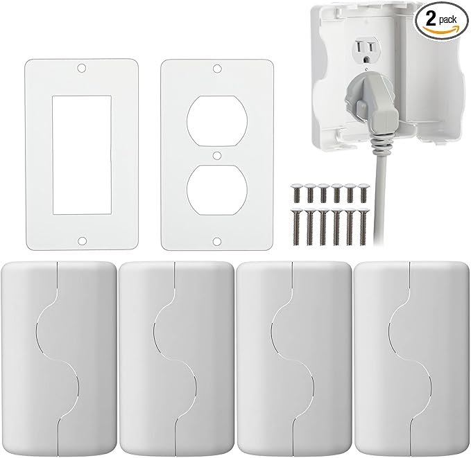 Tellegloww Safety Outlet Cover Box Wall Outlet Cover for Baby Proofing Extra Large Electrical Plugs and Adapters Receptacle Box Receptacle Protector with Childproof Lock & Cable Management (2 Pack)