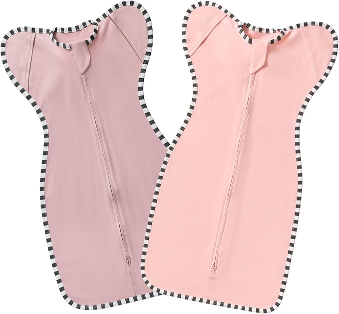 Swaddling Sleep Sack 2-Pack, 100% Cotton Newborn Wearable Blanket, Arms Up Design with 2-Way Zipper, Transitioning Breathable Swaddle (Pink + Sepia Rose, Medium 3-6 Months)