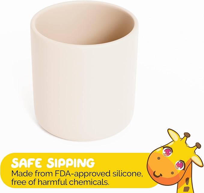Baby Eating Essentials Drinking Baby Cups 6-12 months for Babies, Infants and Toddler Cups in Beige Color Baby Cup made with Baby safe Silicone Cup
