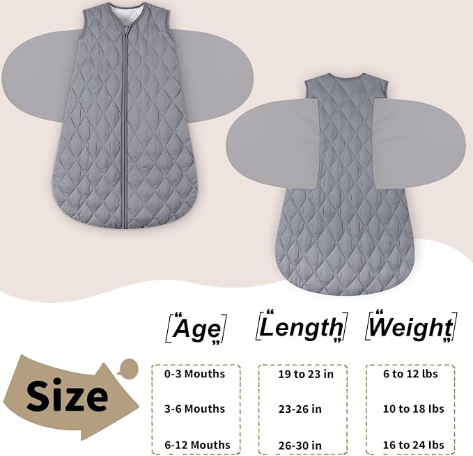 BSTOPPT Newborn Sleep Sack Baby Swaddle,3-Way Adjustable Wearable Blanket,Swaddling Sleeping Bag,TOG 2.5 (Gray, 3-6 Months)