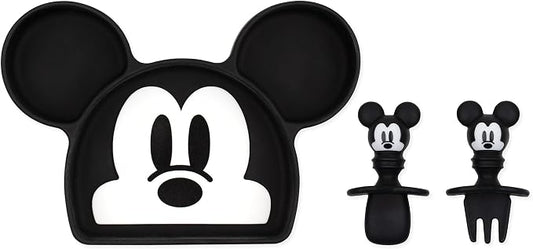 Bumkins Disney Mickey Mouse - Silicone Grip Dish, Training Chewtensils - For Ages 6 Months+ - Suction Base - 100% Food-Safe Silicone - Oven, Microwave, Freezer, & Dishwasher Safe