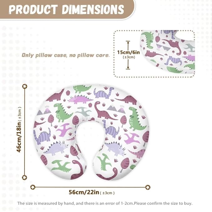 Cute Dinosaurs Nursing Pillow Covers for Breastfeeding and Bottle,Machine Washable and Wipeable,Cover Only