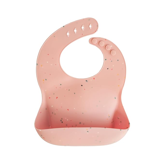 mushie Silicone Baby Bib | Adjustable Fit Waterproof Bibs (Powder Pink Confetti)