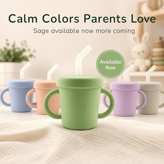 Stainless Steel Straw Cup for Toddlers 1-3, 6oz | Spill & Leak Proof Transition Cup, Sippy Cup Alternative | Clear Bendy Straw with Valve & 2 Handles | Baby Led Weaning | Dishwasher Safe